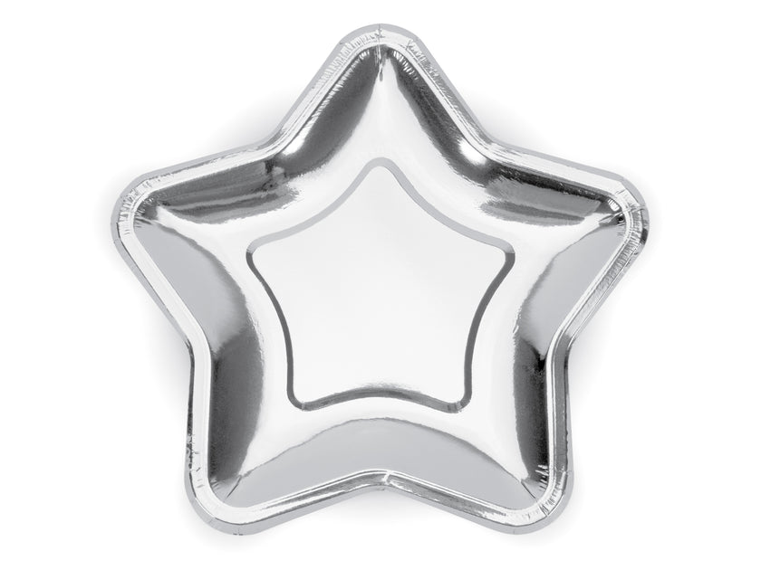 6 assiettes argentées en forme d'étoile en carton - Princess Party
