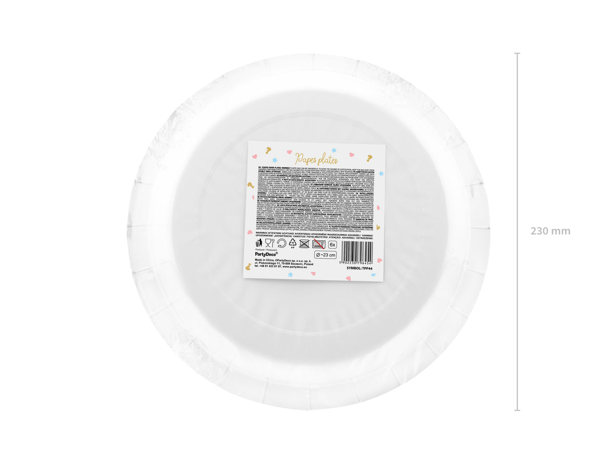 6 assiettes blanches avec texte doré 