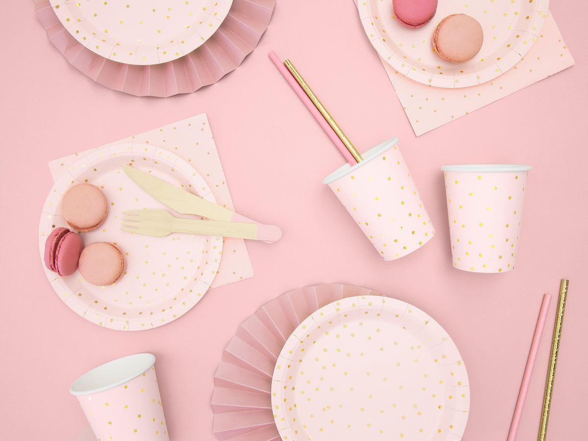6 assiettes roses à pois dorés en carton - Polka Dots Collection