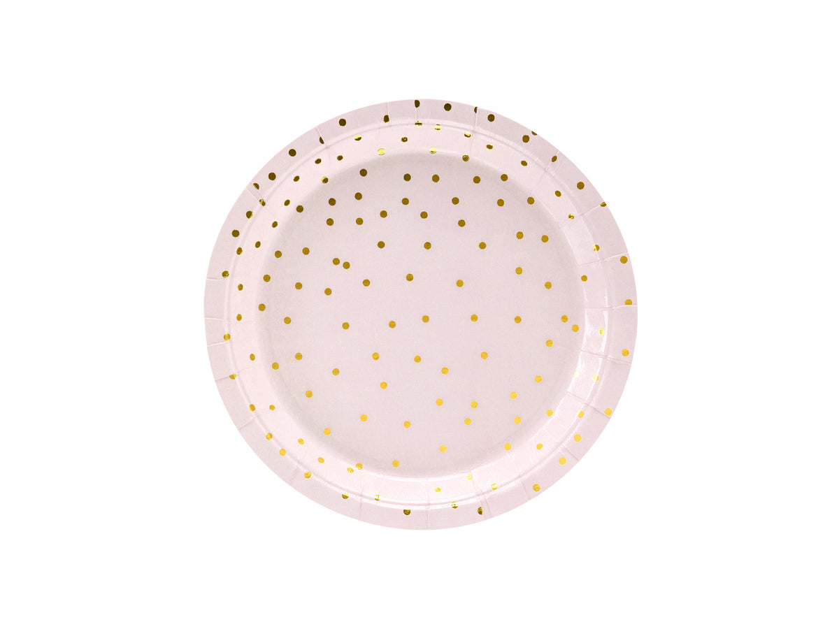 6 assiettes roses à pois dorés en carton - Polka Dots Collection
