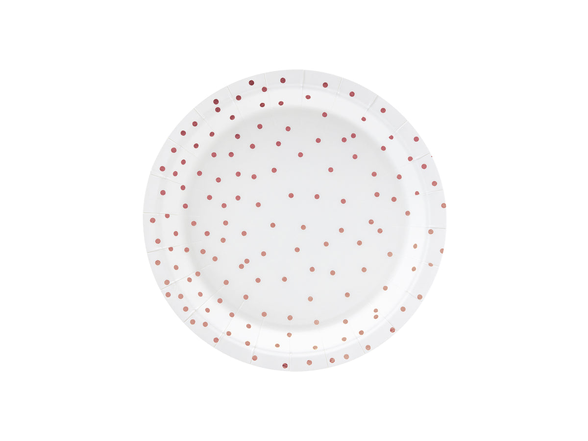 6 assiettes blanches à pois rose gold en carton - Polka Dots Collection