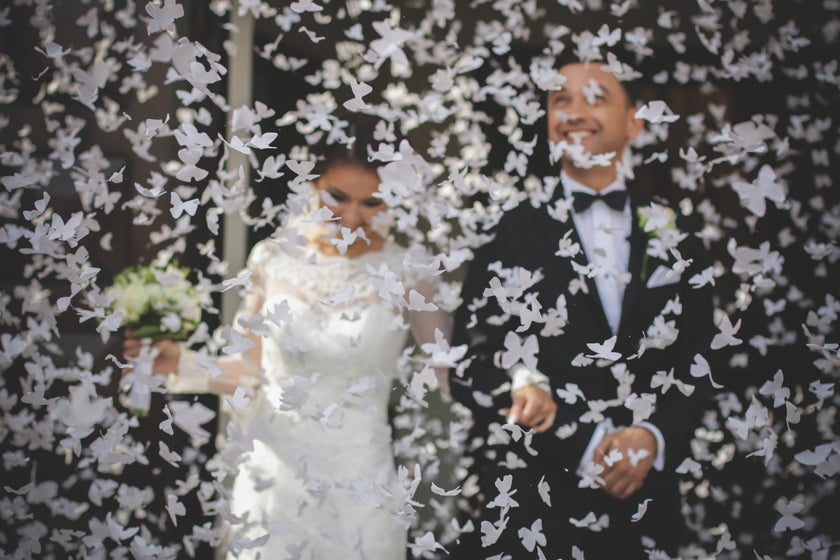 Canon à confettis papillons blancs de 80 cm
