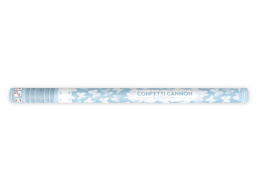 Canon à confettis papillons blancs de 80 cm