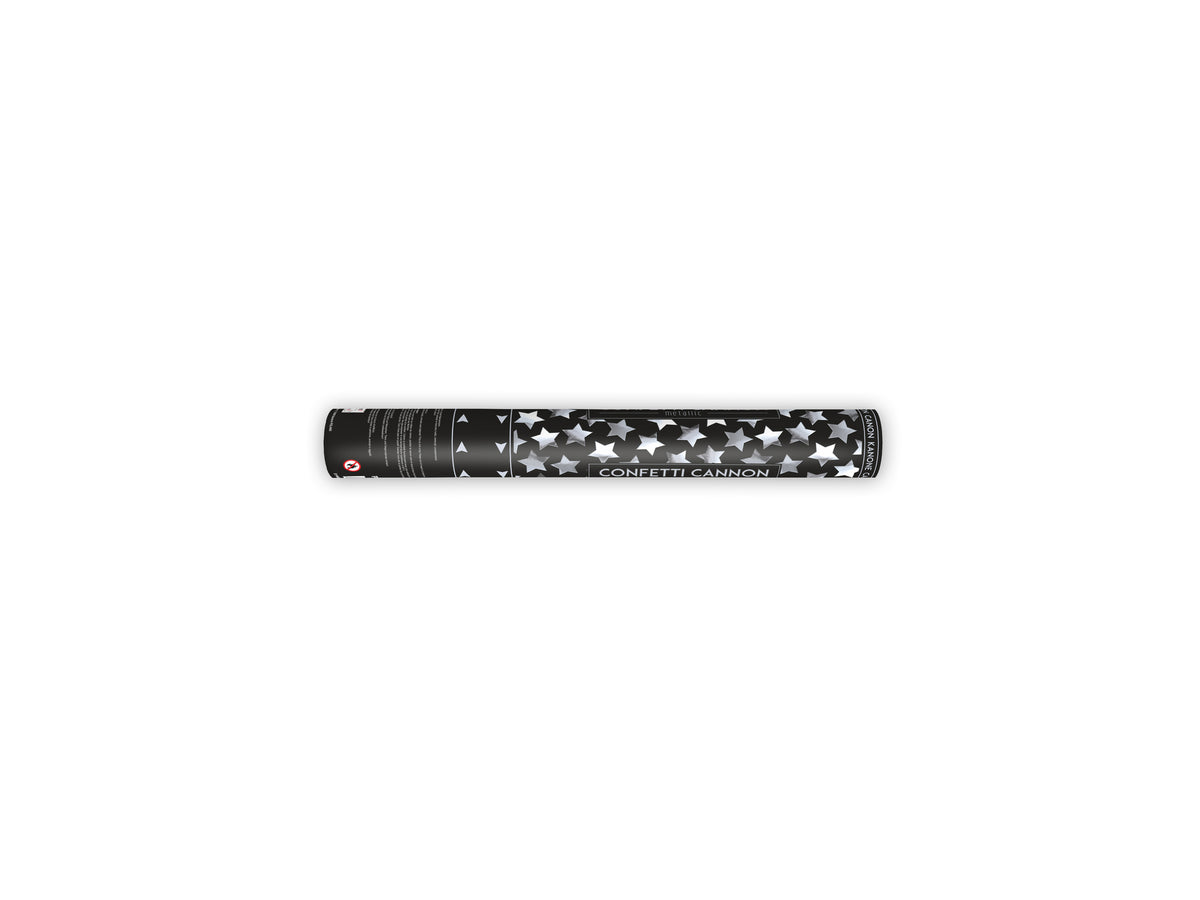 Canon à confettis étoiles argentées de 40 cm