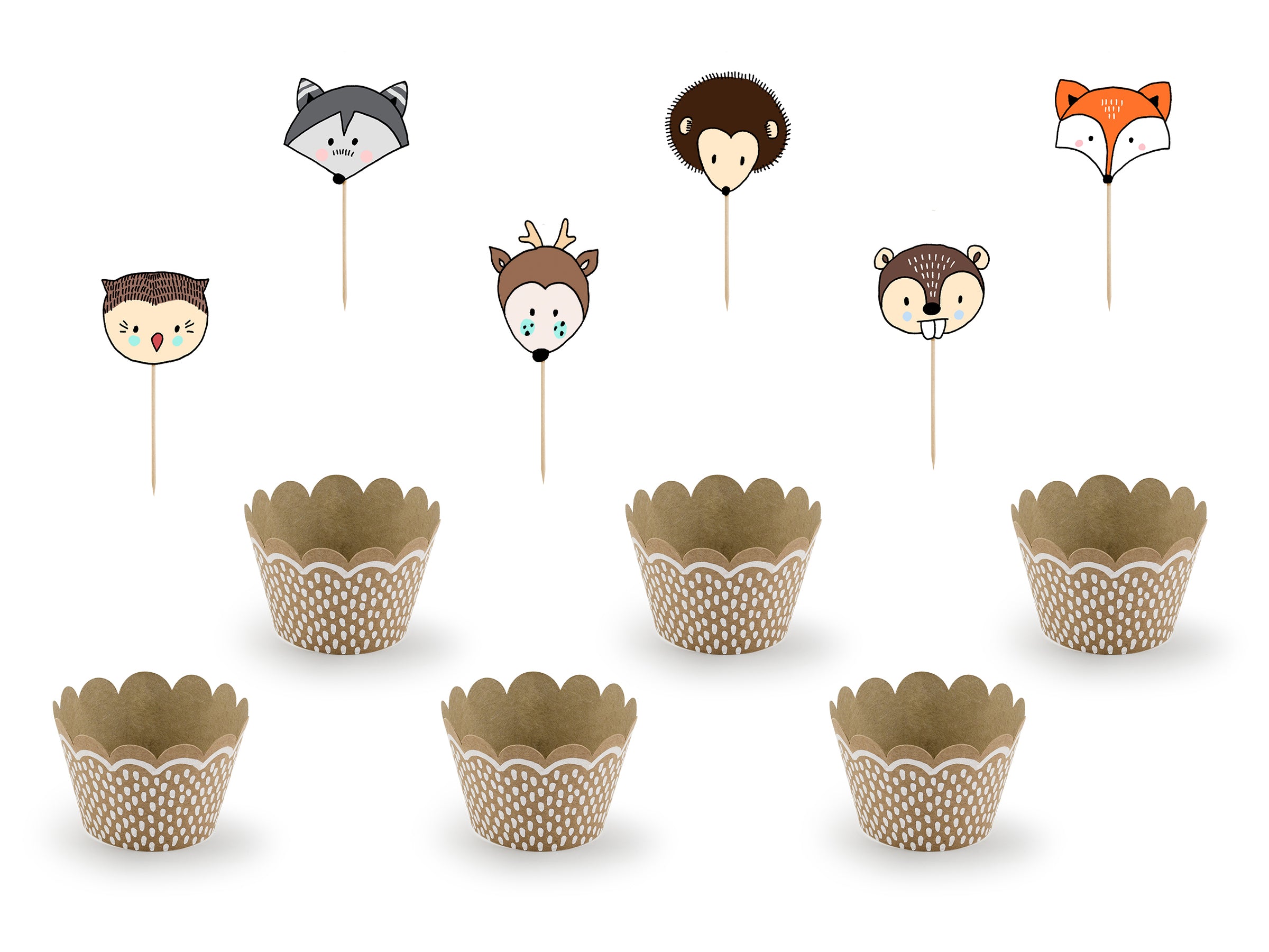 6 moules à cupcakes en papier Kraft - Woodland