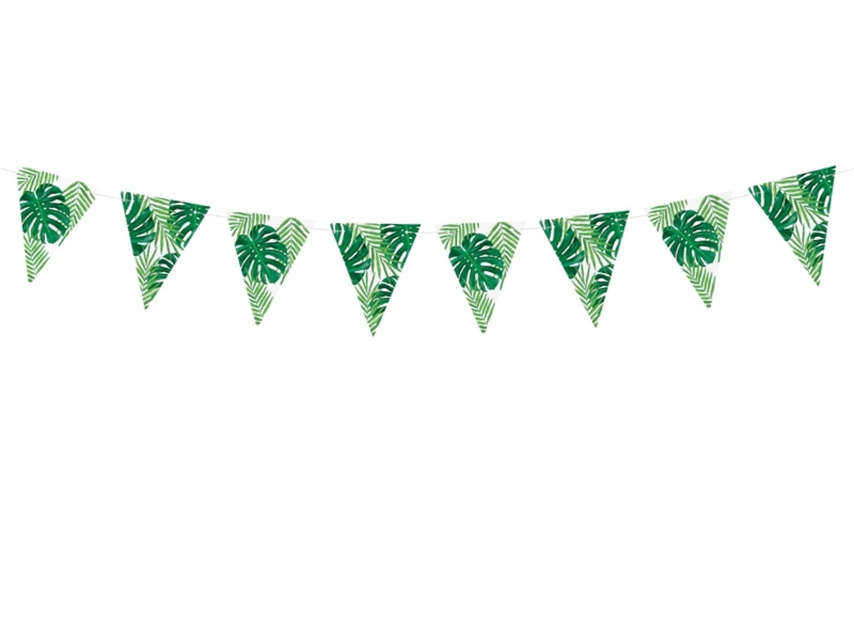 Guirlande fanions motifs feuilles vertes en papier - Aloha