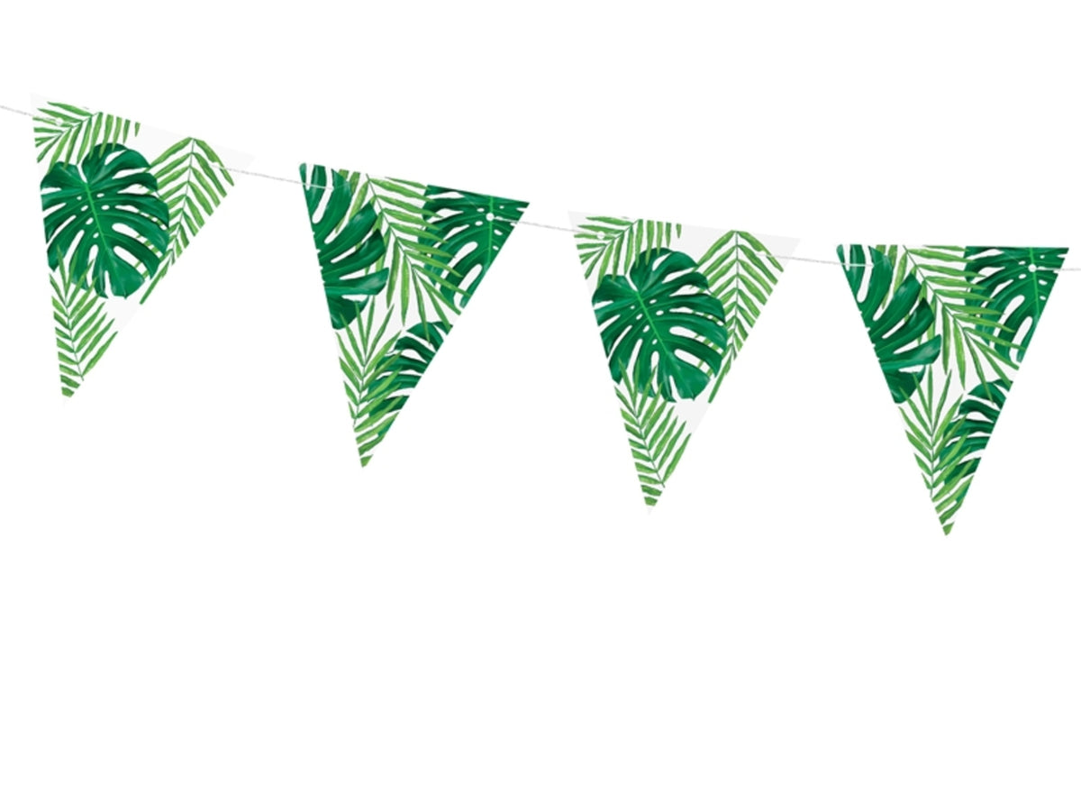 Guirlande fanions motifs feuilles vertes en papier - Aloha