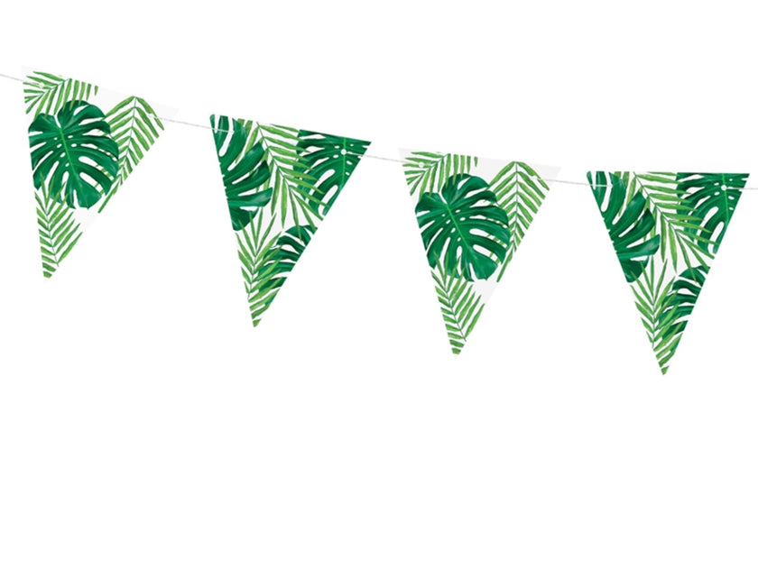 Guirlande fanions motifs feuilles vertes en papier - Aloha