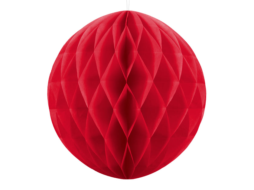 Boule rouge de 20 cm en nid d'abeille