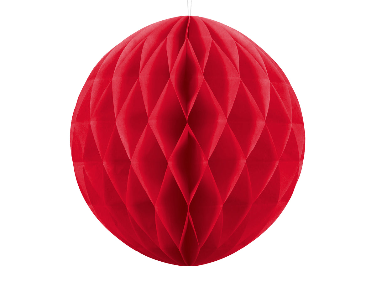 Boule rouge de 40 cm en nid d'abeille