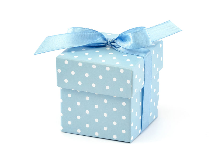 10 boîtes cadeaux bleues à pois blanches