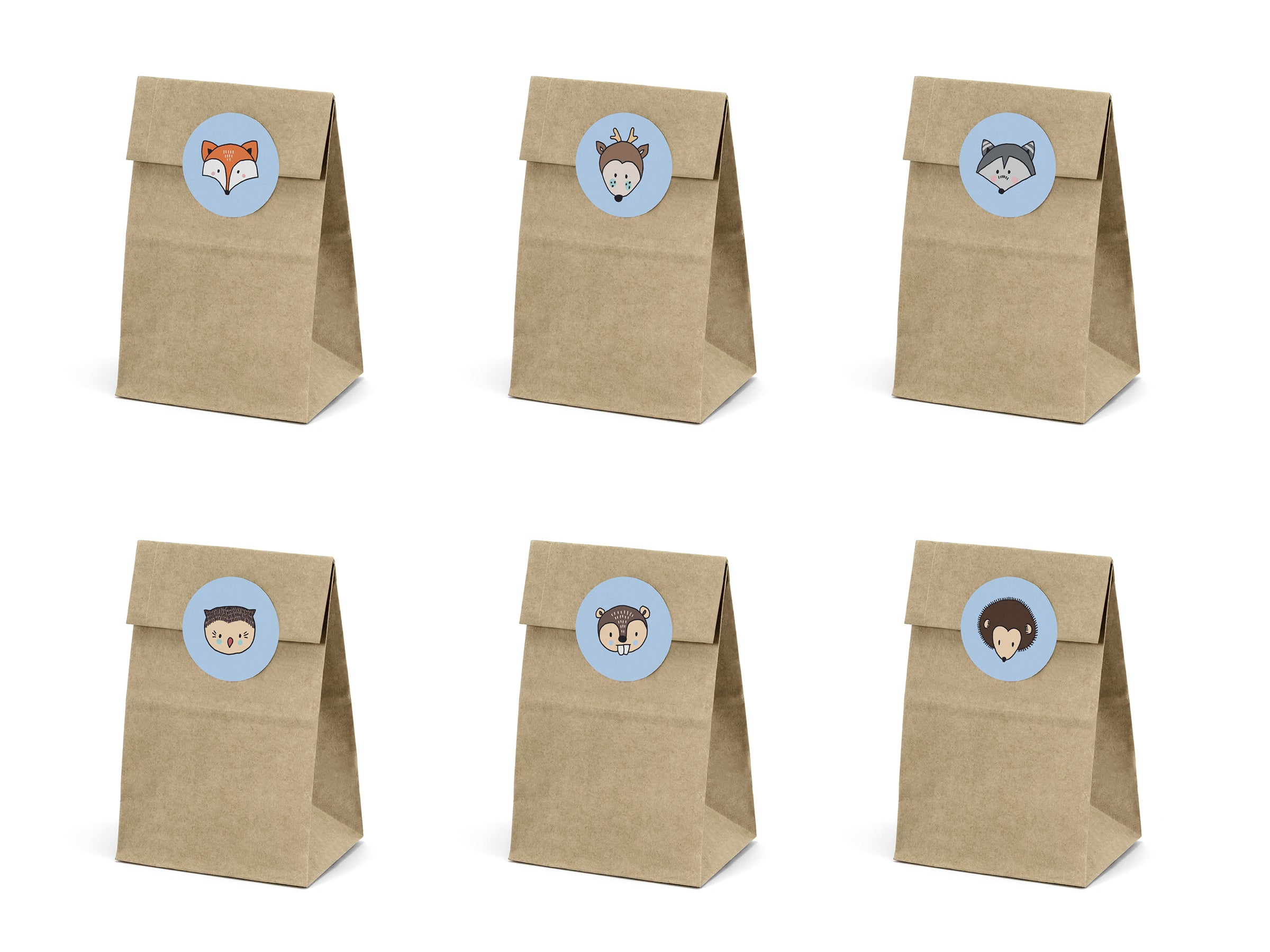 6 sachets en papier Kraft avec stickers - Woodland