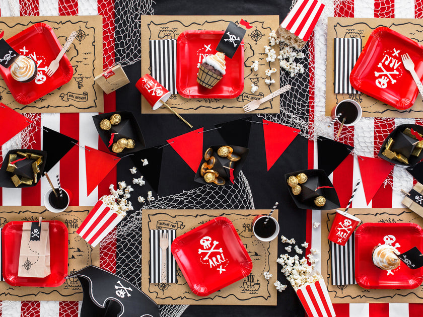 6 sachets pirates en papier Kraft avec stickers pirates - Piratas Party