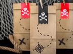 6 sachets pirates en papier Kraft avec stickers pirates - Piratas Party