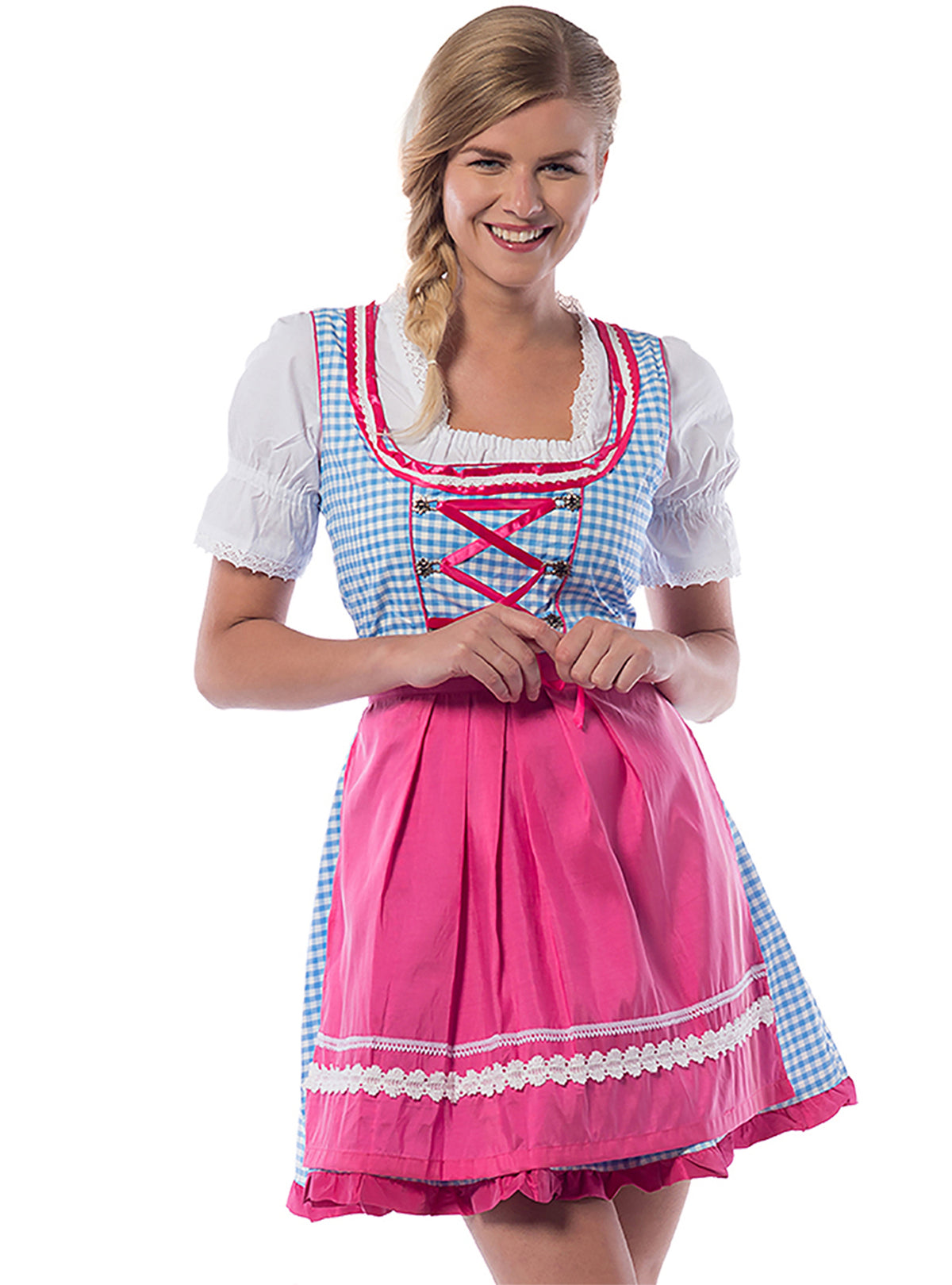 Dirndl Oktoberfest rose et bleu femme