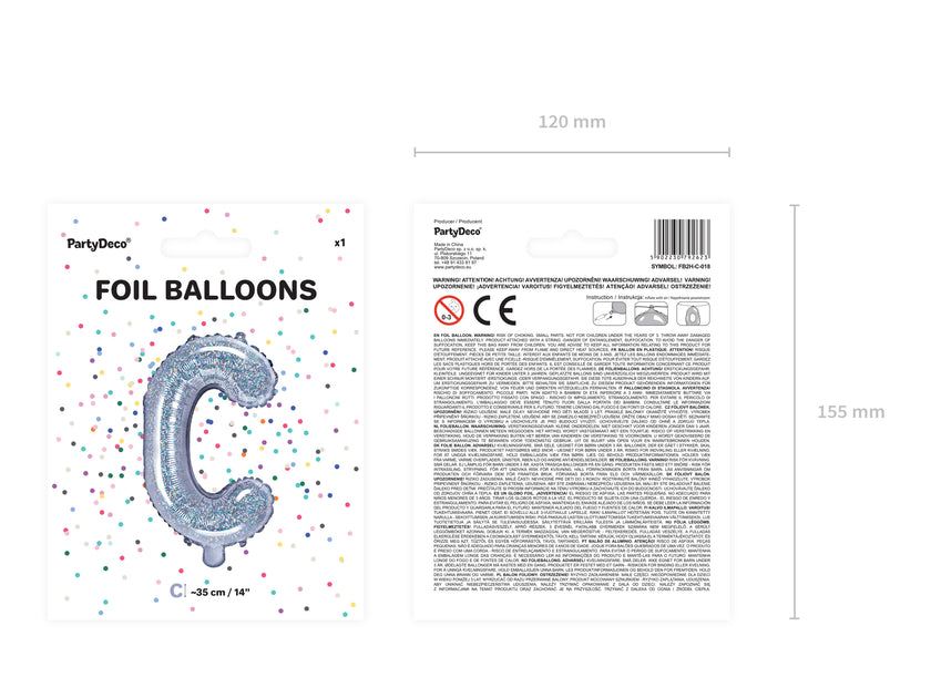 Ballon aluminium lettre C argenté à paillettes