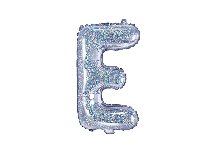 Ballon aluminium lettre E argenté à paillettes