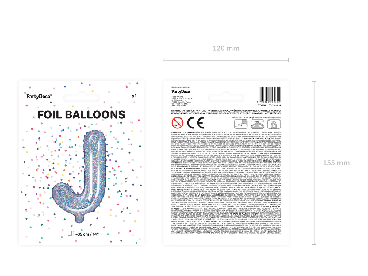 Ballon aluminium lettre J argenté à paillettes