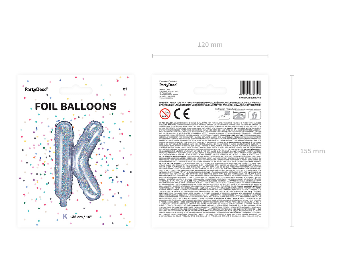 Ballon aluminium lettre K argenté à paillettes