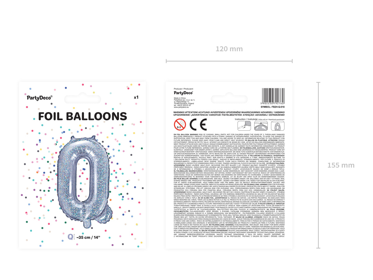 Ballon aluminium lettre Q argenté à paillettes