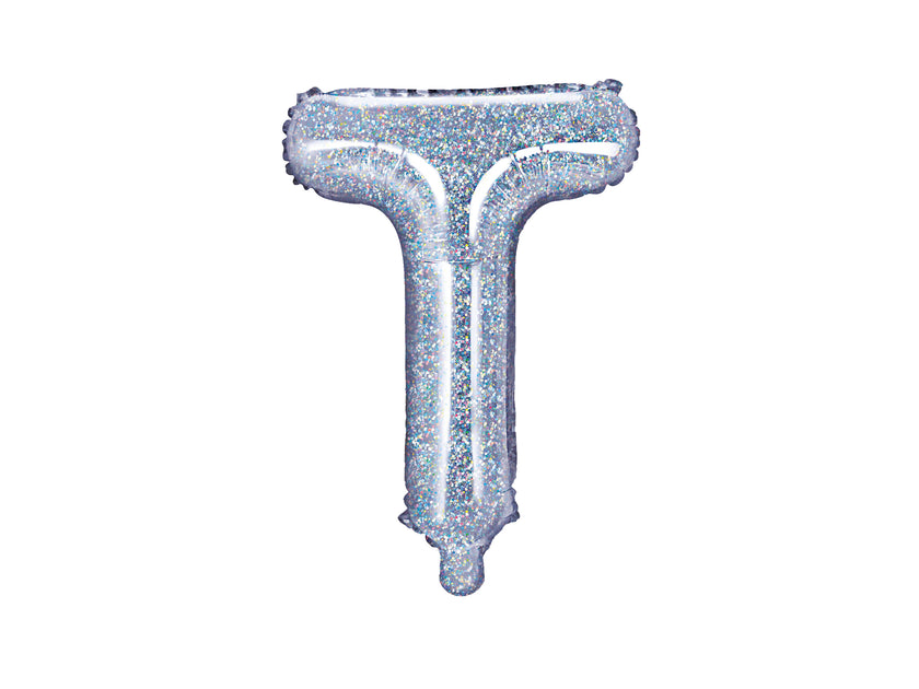 Ballon aluminium lettre T argenté à paillettes