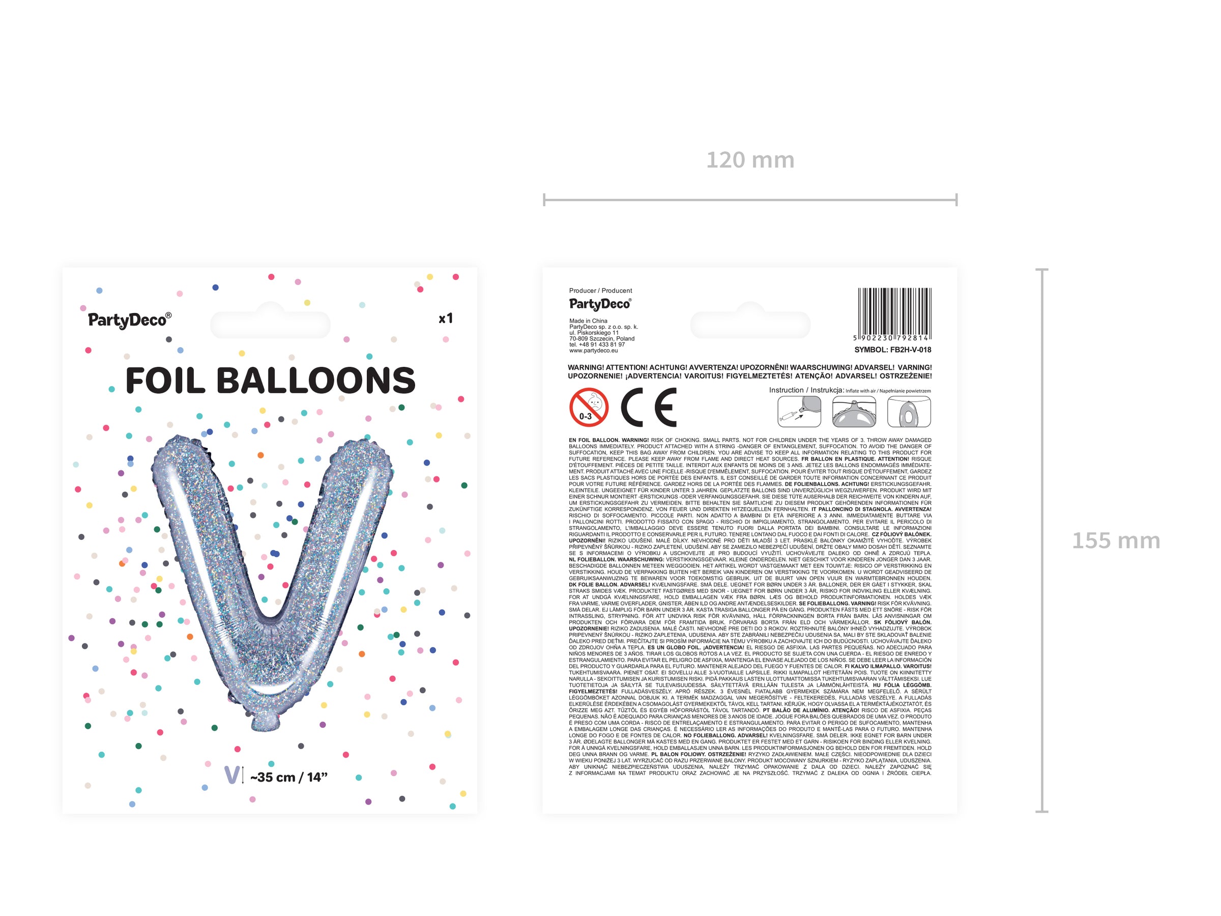 Ballon aluminium lettre V argenté à paillettes