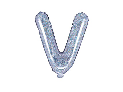 Ballon aluminium lettre V argenté à paillettes