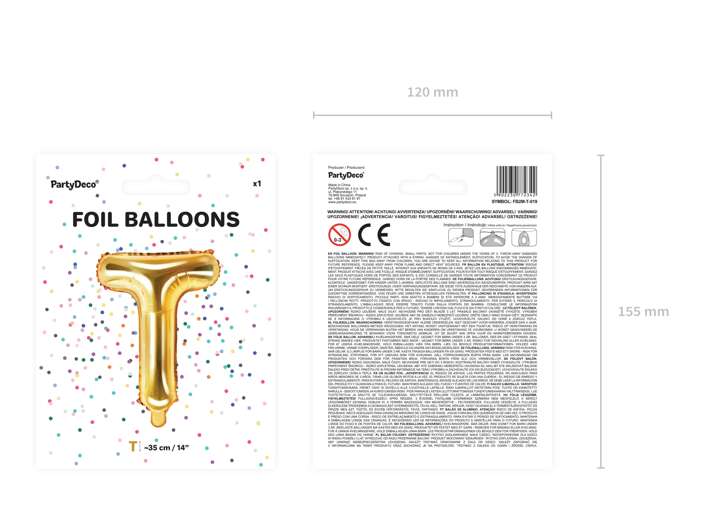 Ballon aluminium lettre T doré
