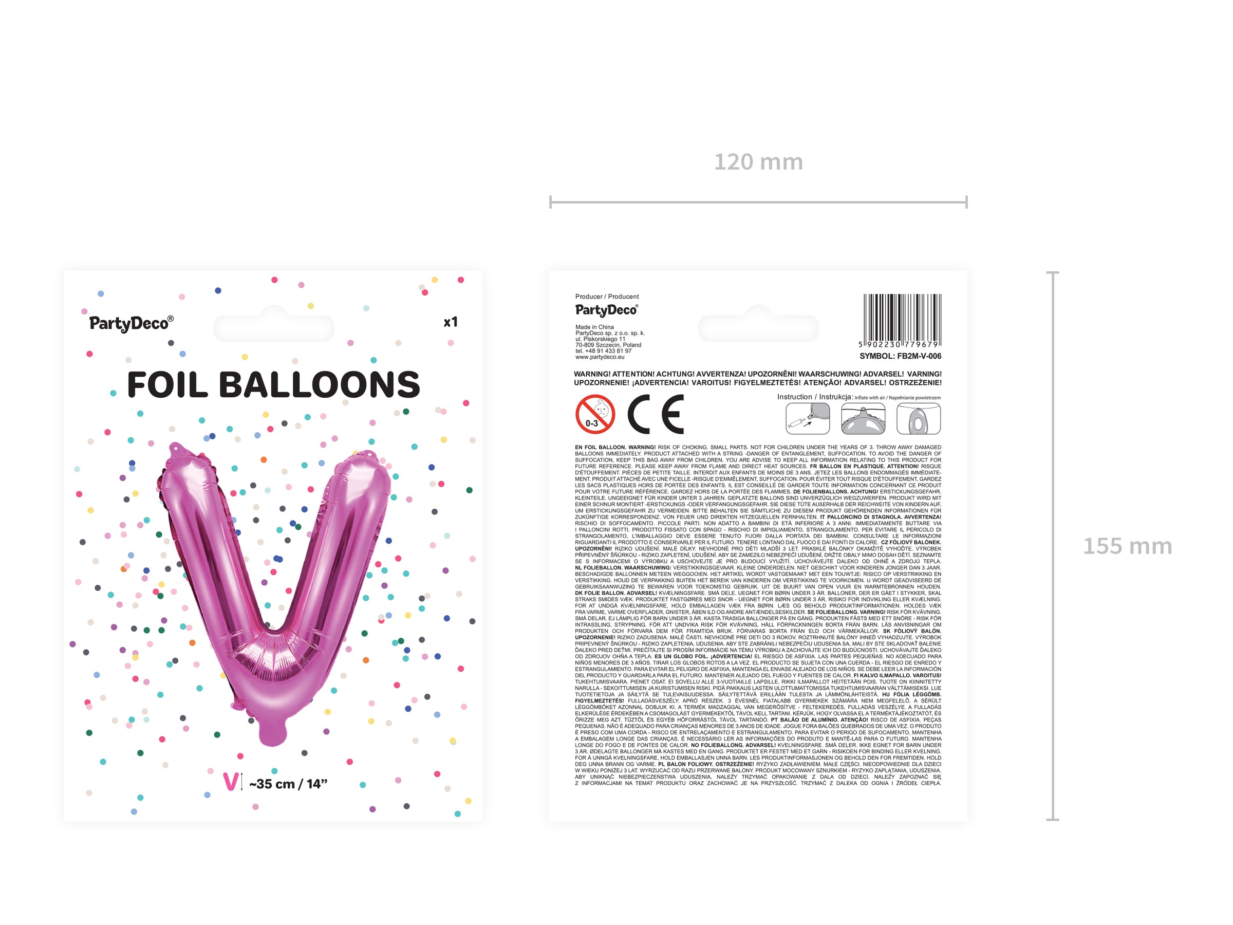 Ballon aluminium lettre V rose foncé (35cm)