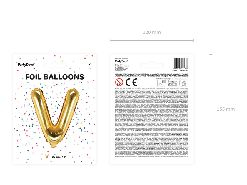 Ballon aluminium lettre V doré (35cm)