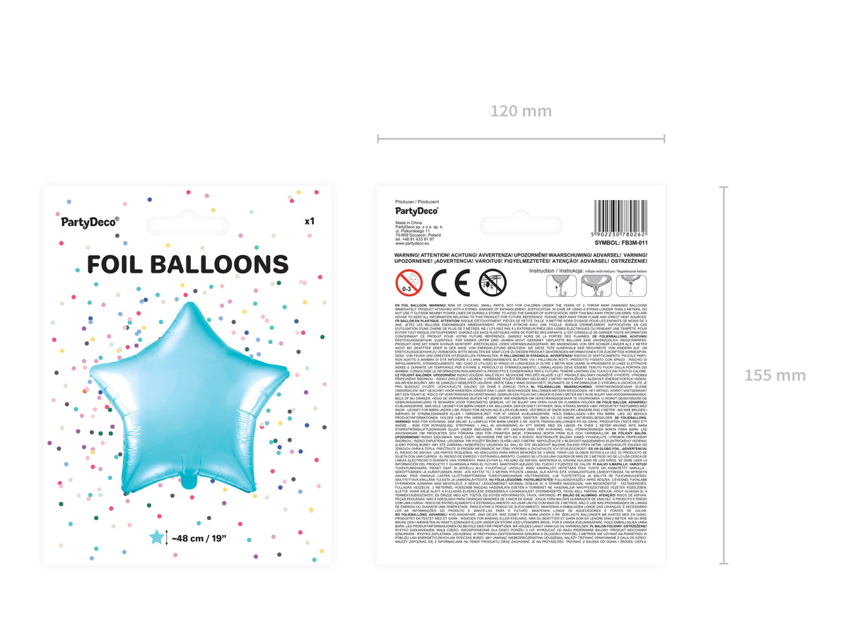 Ballon aluminium en forme d'étoile bleu ciel