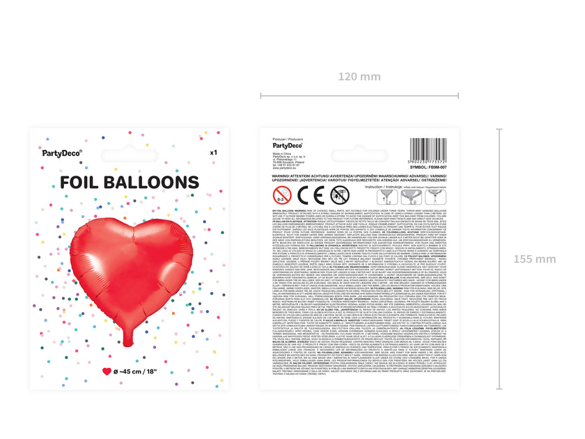 Ballon aluminium 45 cm en forme de cœur rouge
