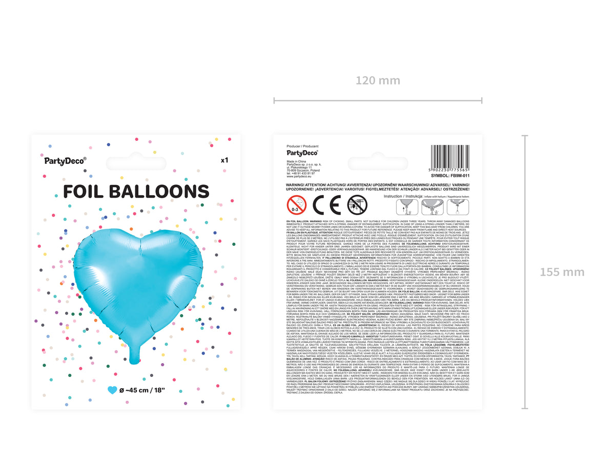 Ballon aluminium en forme de coeur bleu ciel