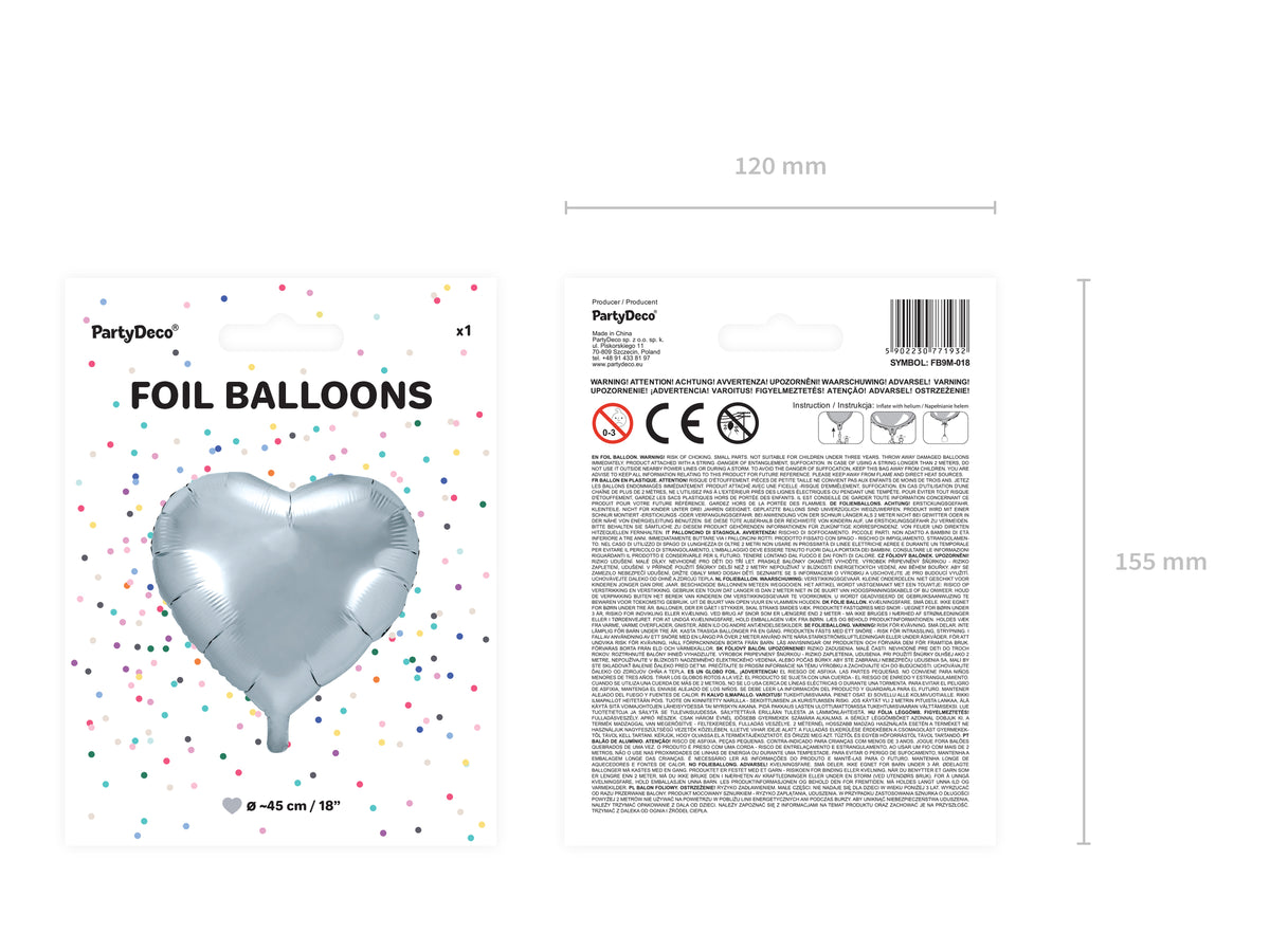 Ballon aluminium 45 cm en forme de cœur argenté