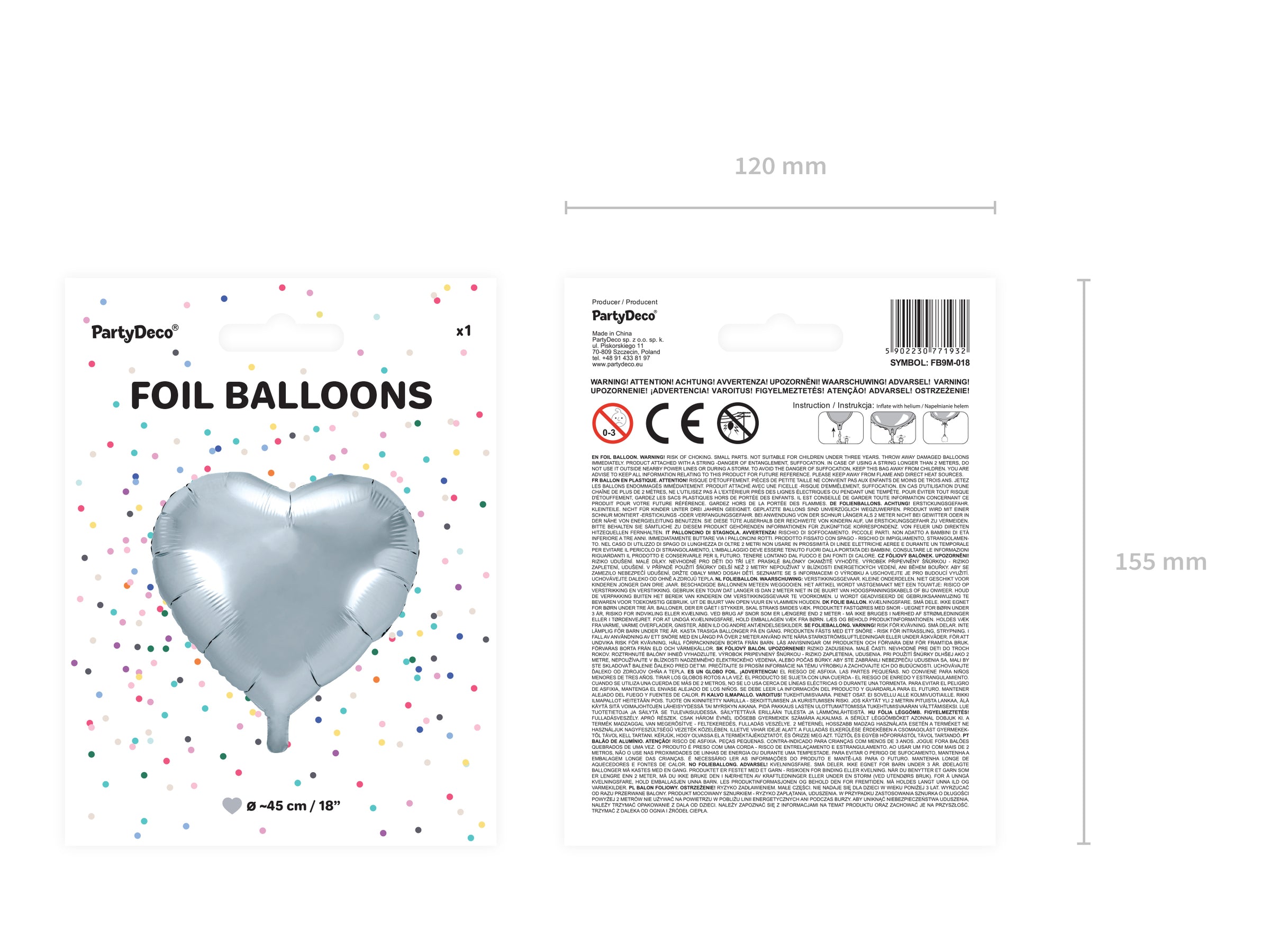 Ballon aluminium 45 cm en forme de cœur argenté