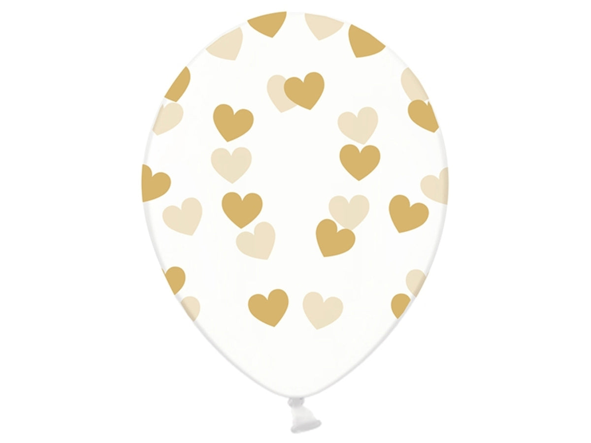 6 ballons avec coeurs dorés (30 cm)