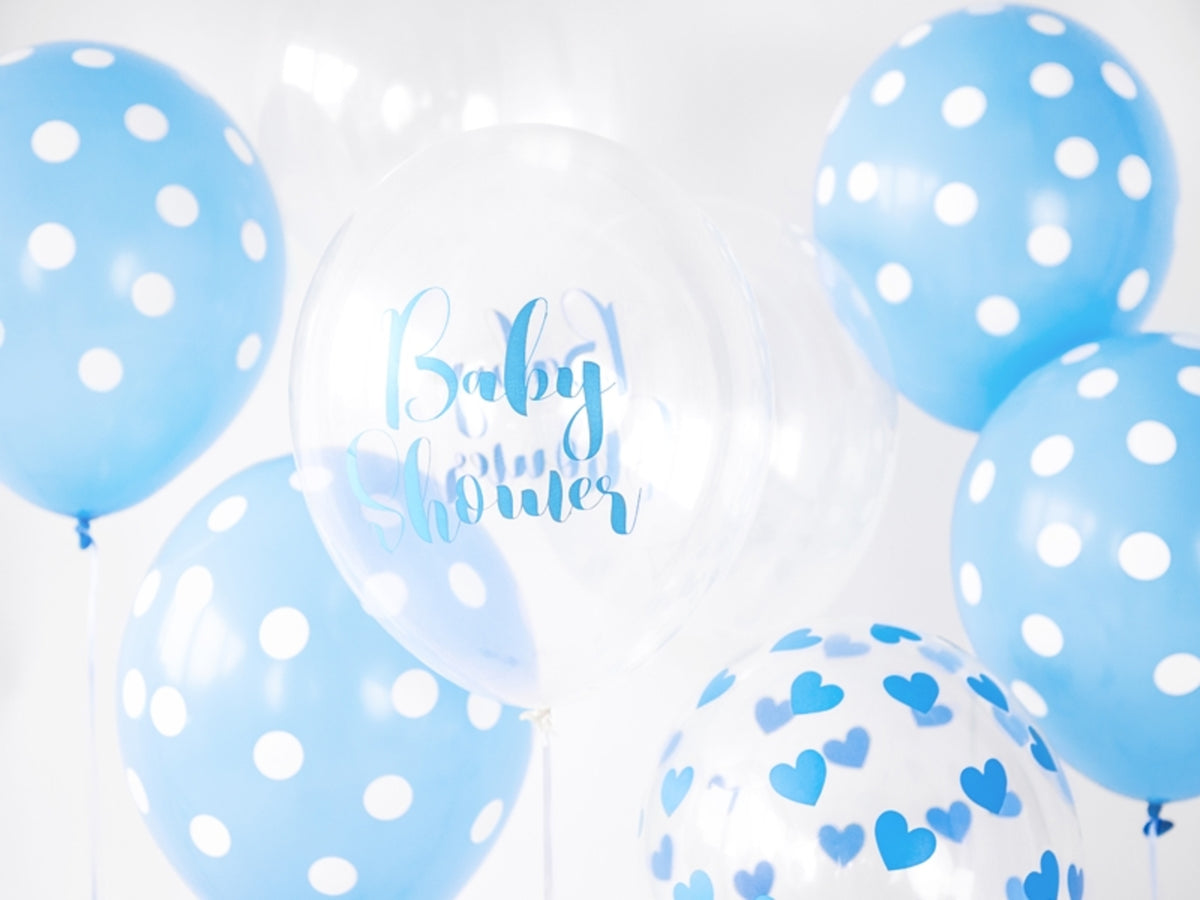6 ballons bleu pastel à pois blancs (30 cm)