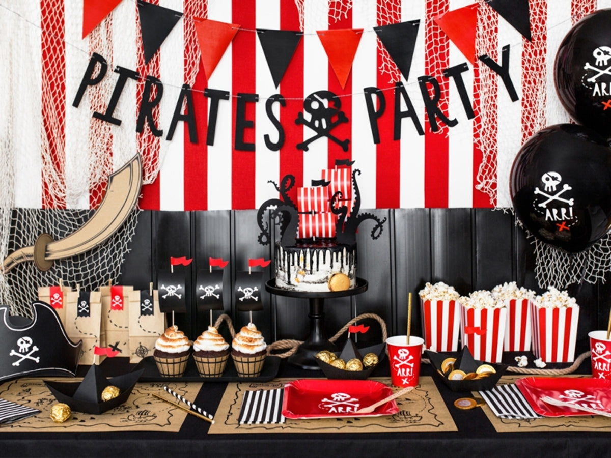 6 ballons en latex fête pirate noir (30 cm) - Pirates Party