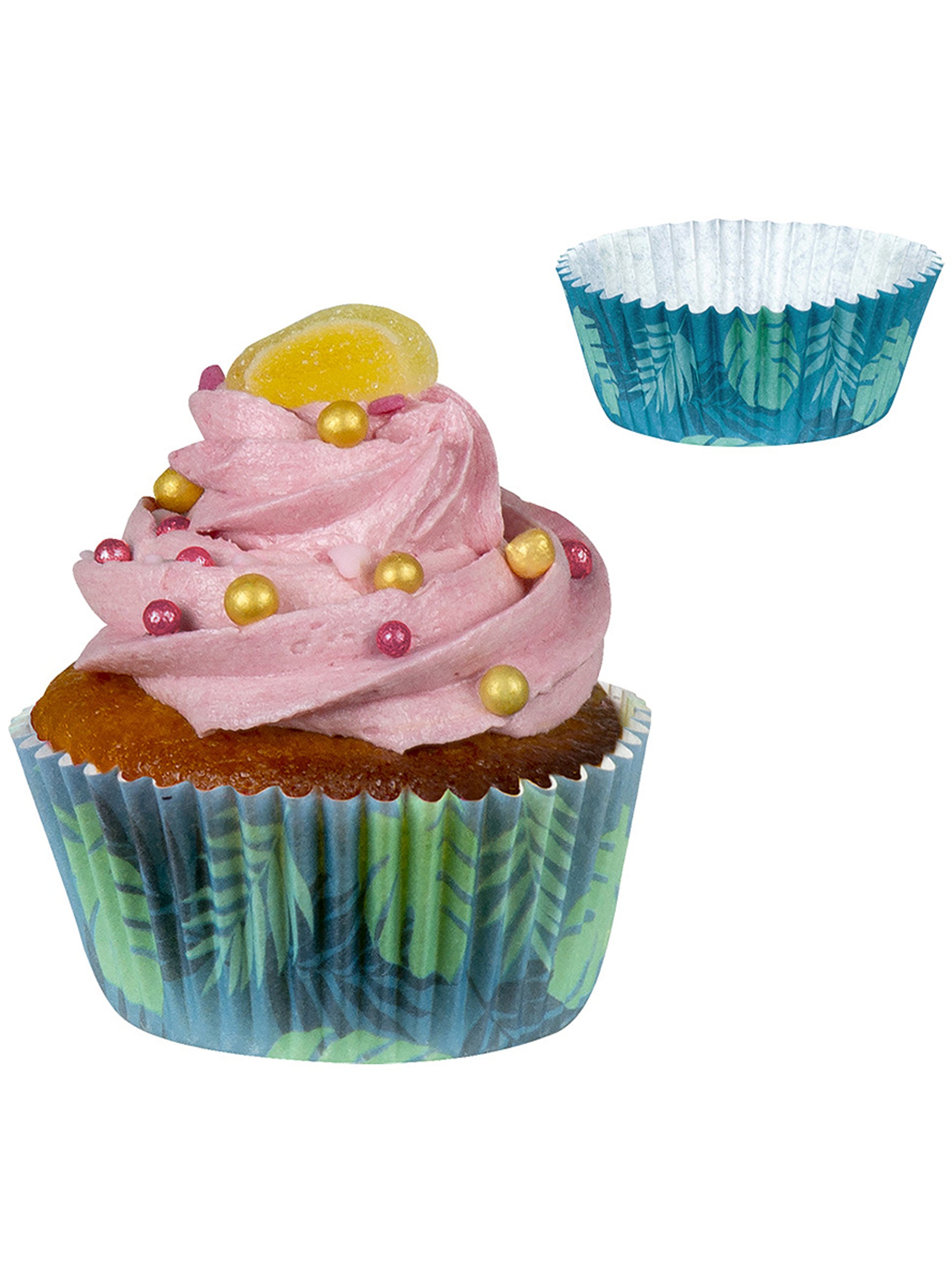 50 moules à cupcakes feuilles de palmier - Flamingo Party