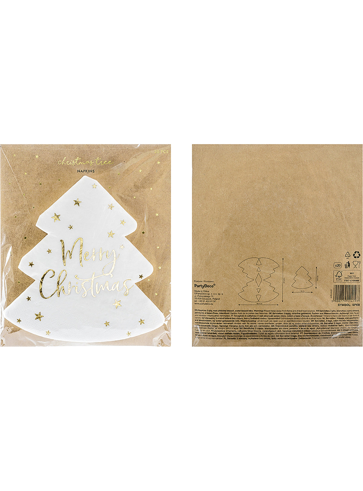 20 Serviettes en papier de noël Merry Christmas en forme de sapin x 16,5 cm)