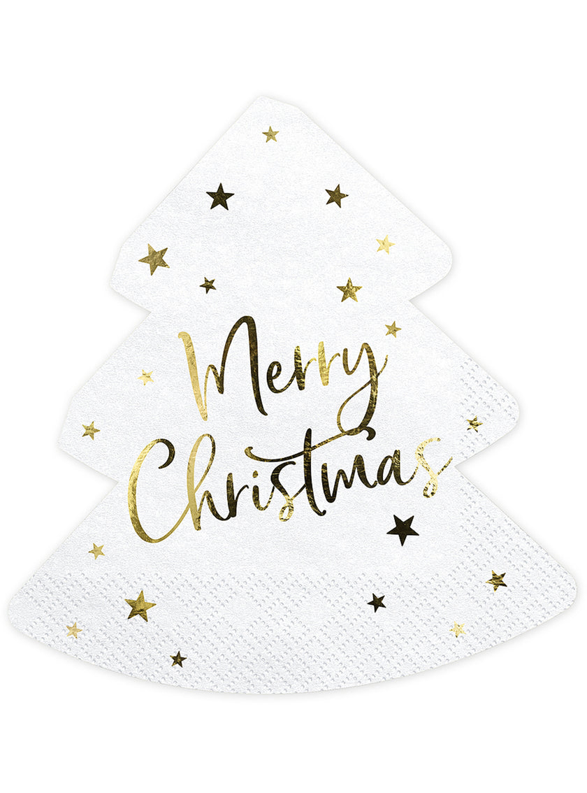 20 Serviettes en papier de noël Merry Christmas en forme de sapin x 16,5 cm)