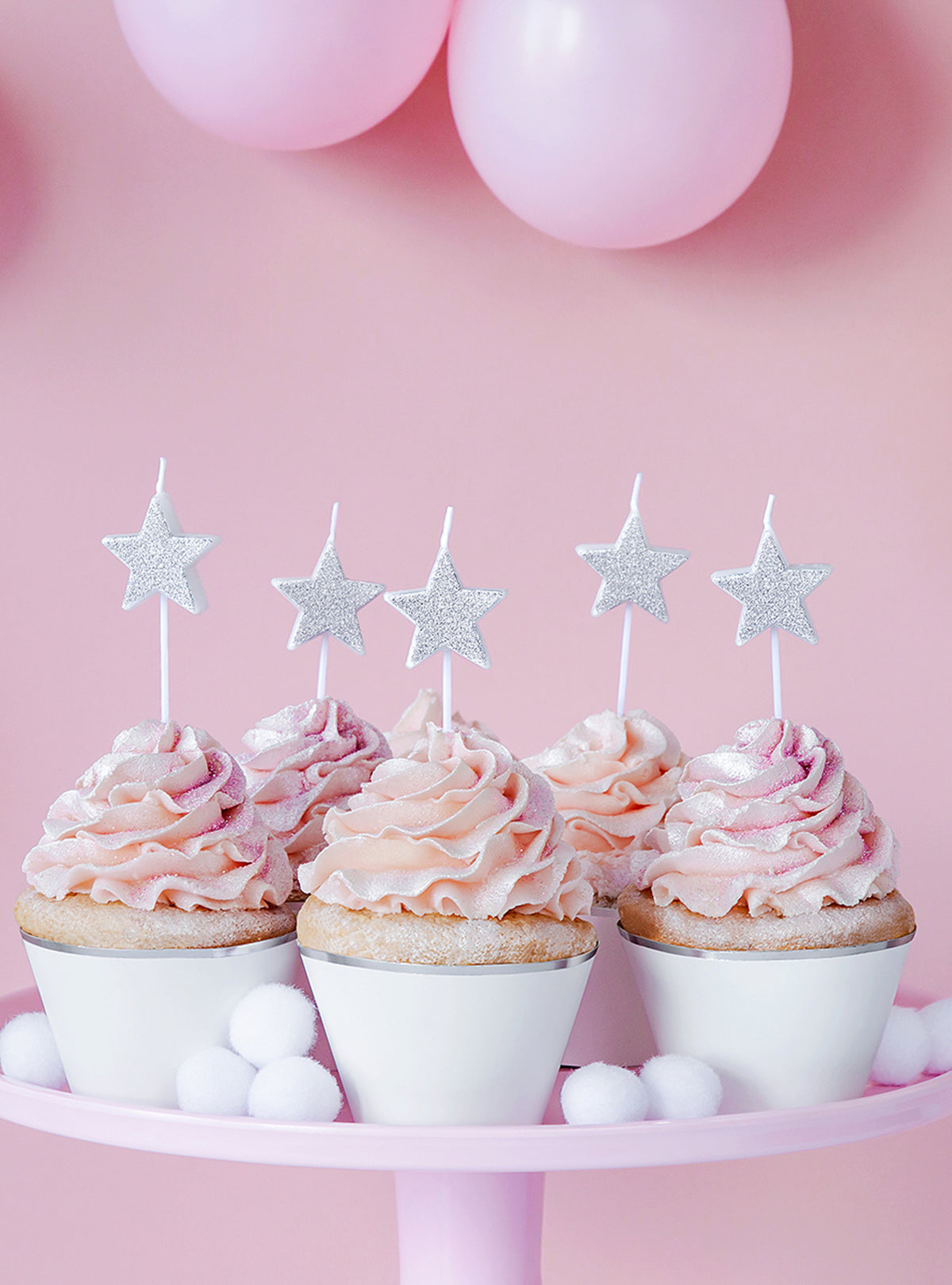 5 bougies étoiles à paillettes argentées