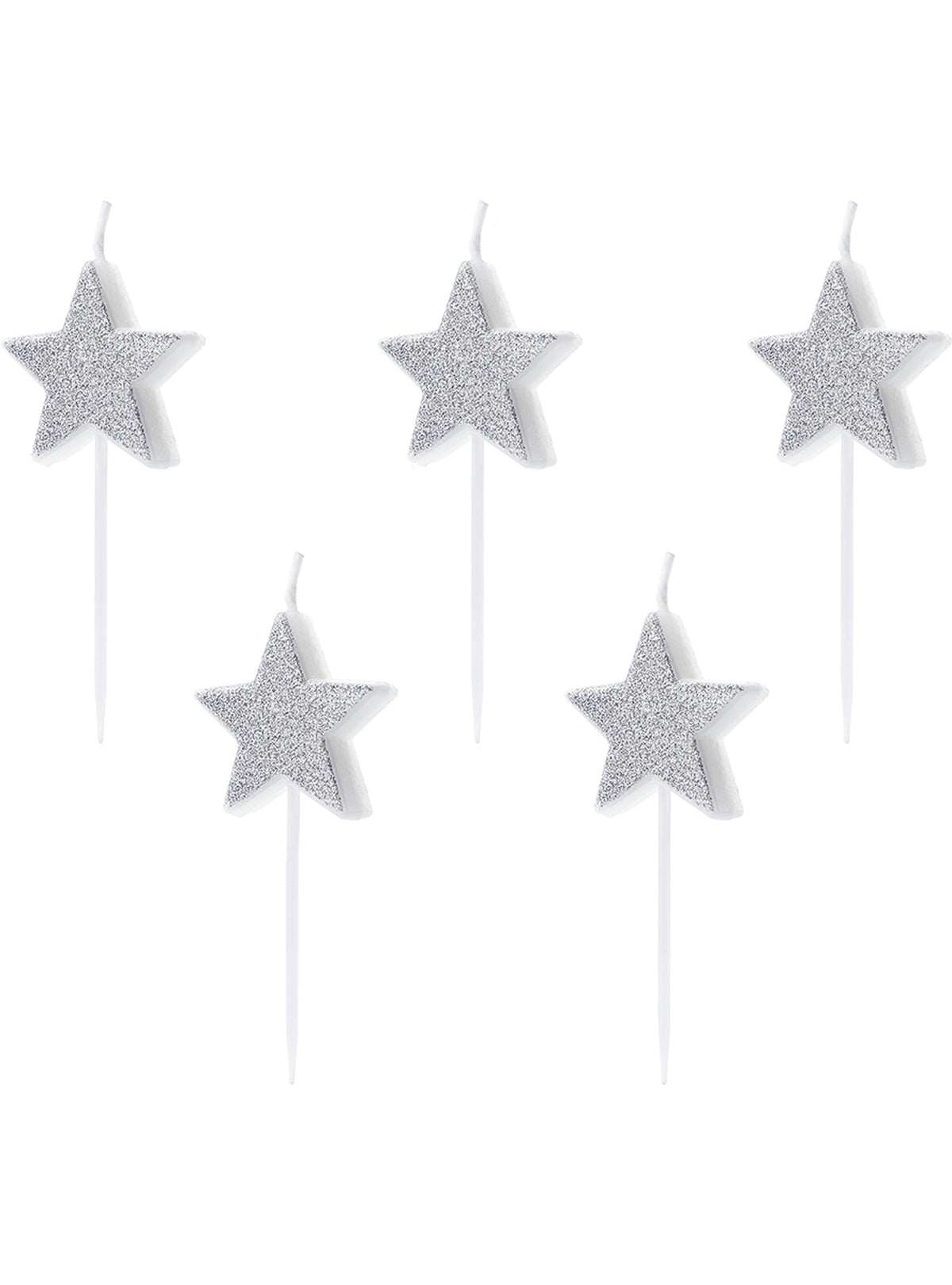 5 bougies étoiles à paillettes argentées