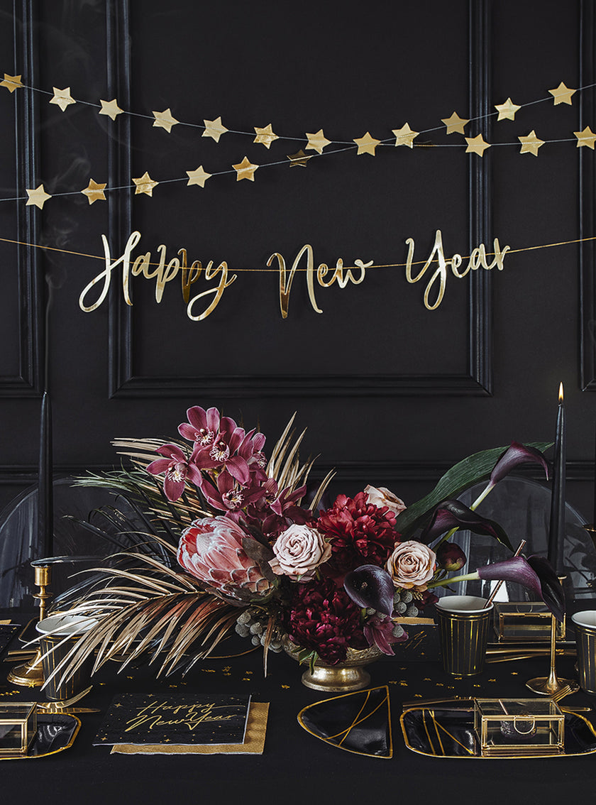 20 serviettes en papier Nouvel An Happy New Year noires et dorées (33 x 33 cm) - New Year's Eve Collection