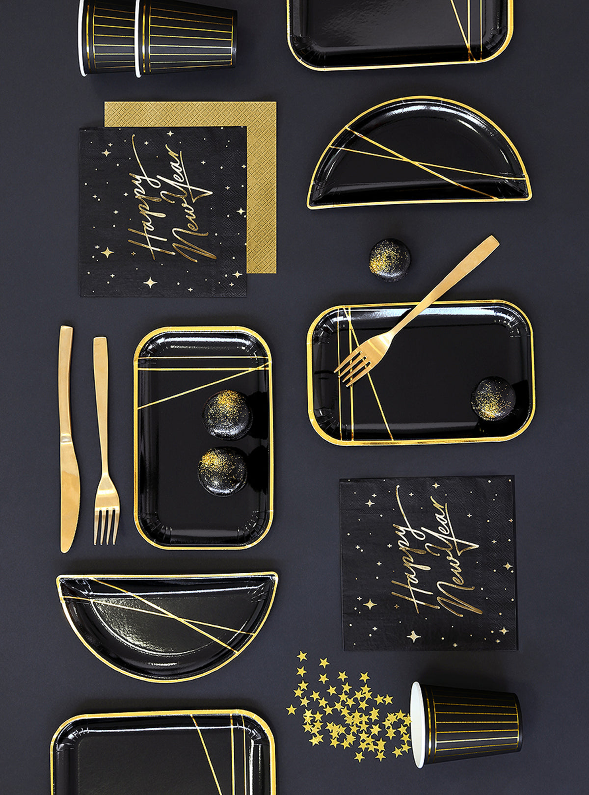 20 serviettes en papier Nouvel An Happy New Year noires et dorées (33 x 33 cm) - New Year's Eve Collection