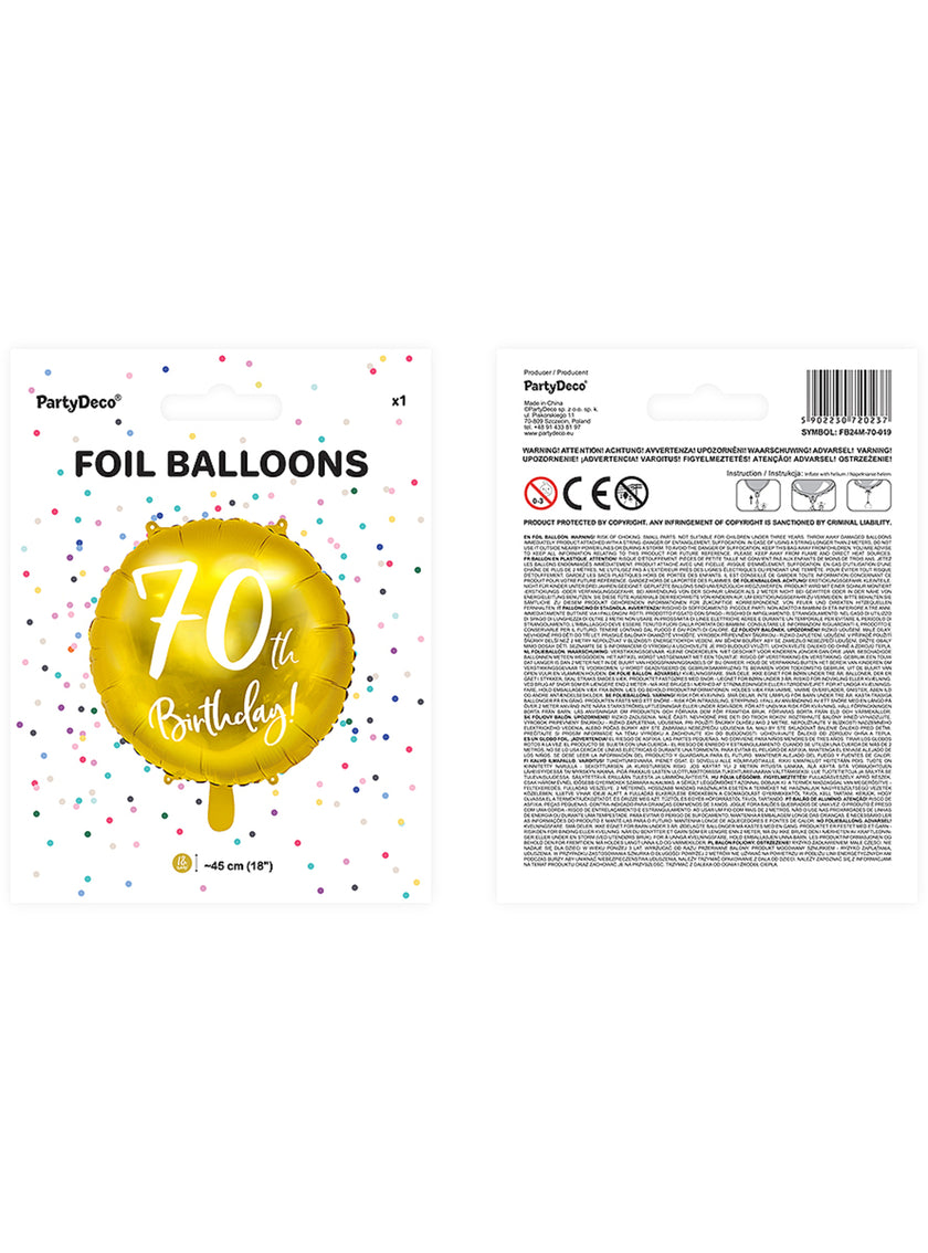 Ballon 70 th Birthday doré (45 cm)