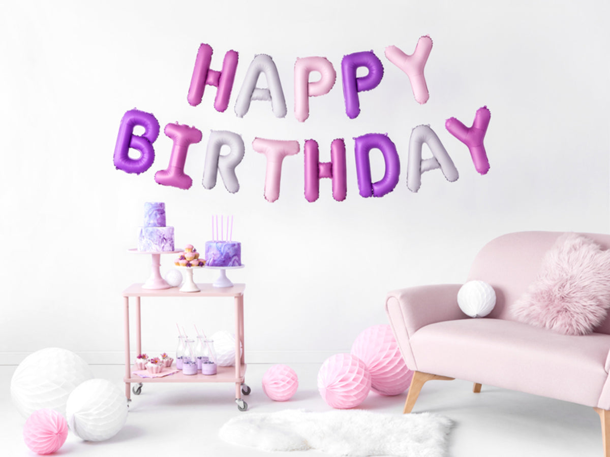 Ballons Happy Birthday tons violets variés (340 cm) - Celebration Party