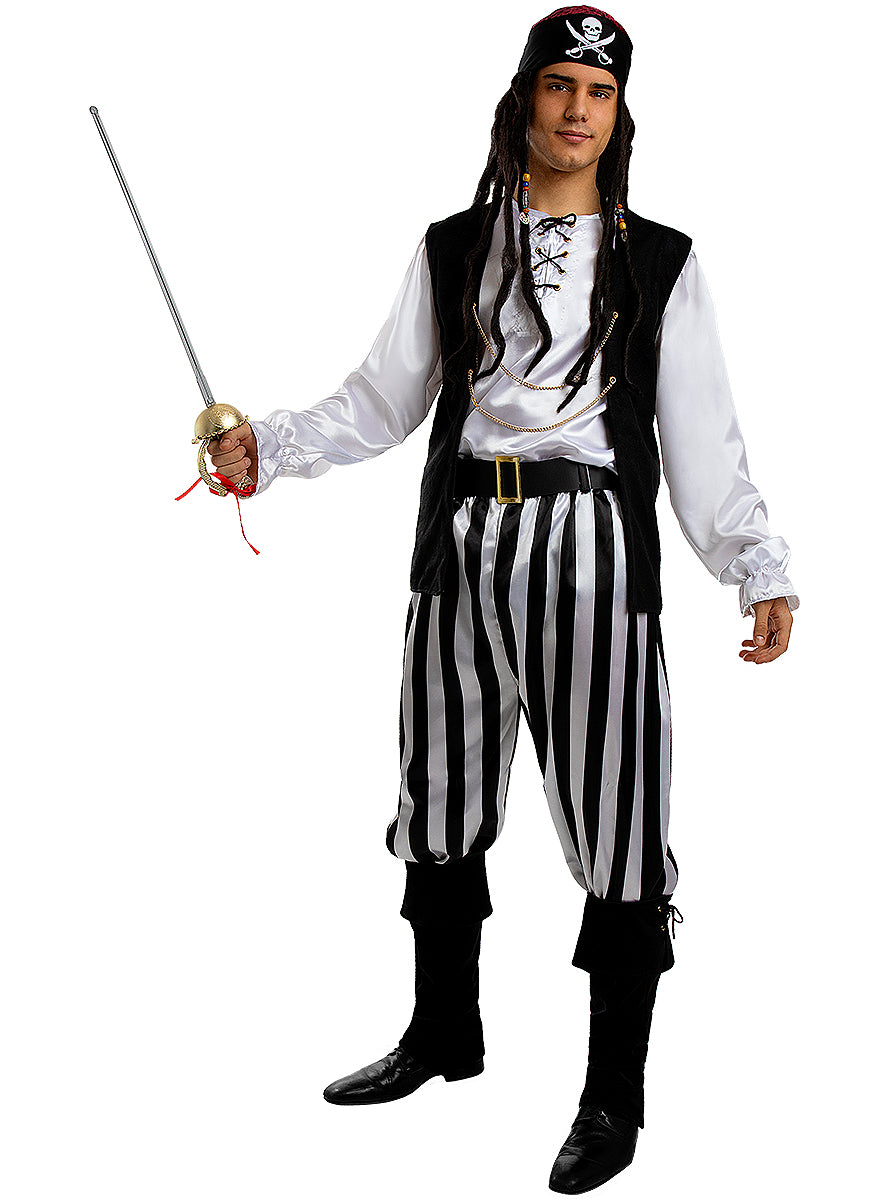 Déguisement pirate à rayures homme grande taille - Collection Blanc et Noir