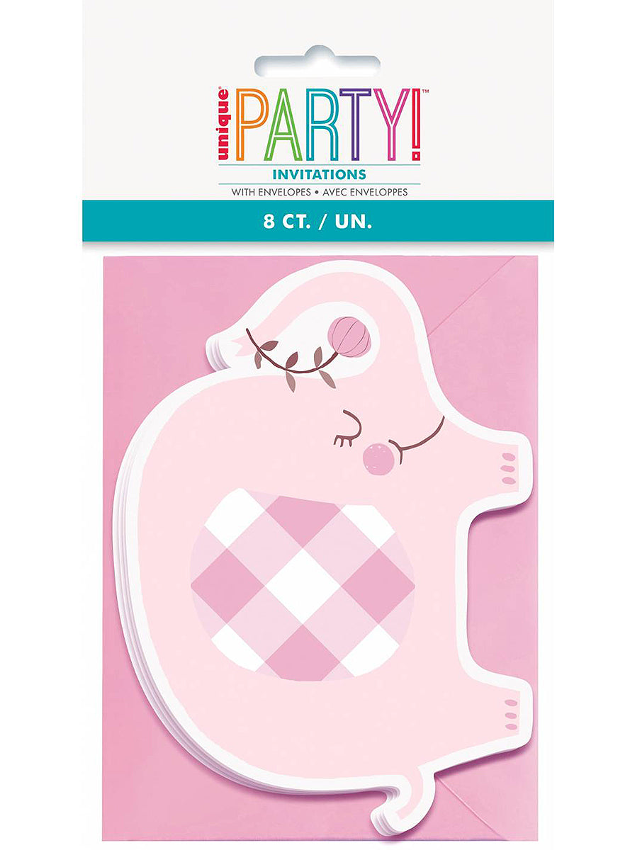 8 invitations éléphant rose baby Shower - Pink Floral Elephant