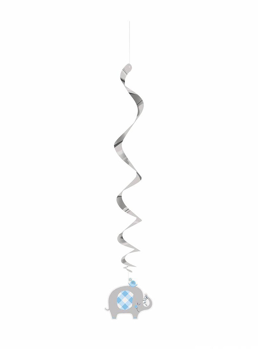 Kit de 3 spirales à suspendre bleu éléphants baby Shower - Blue Floral Elephant